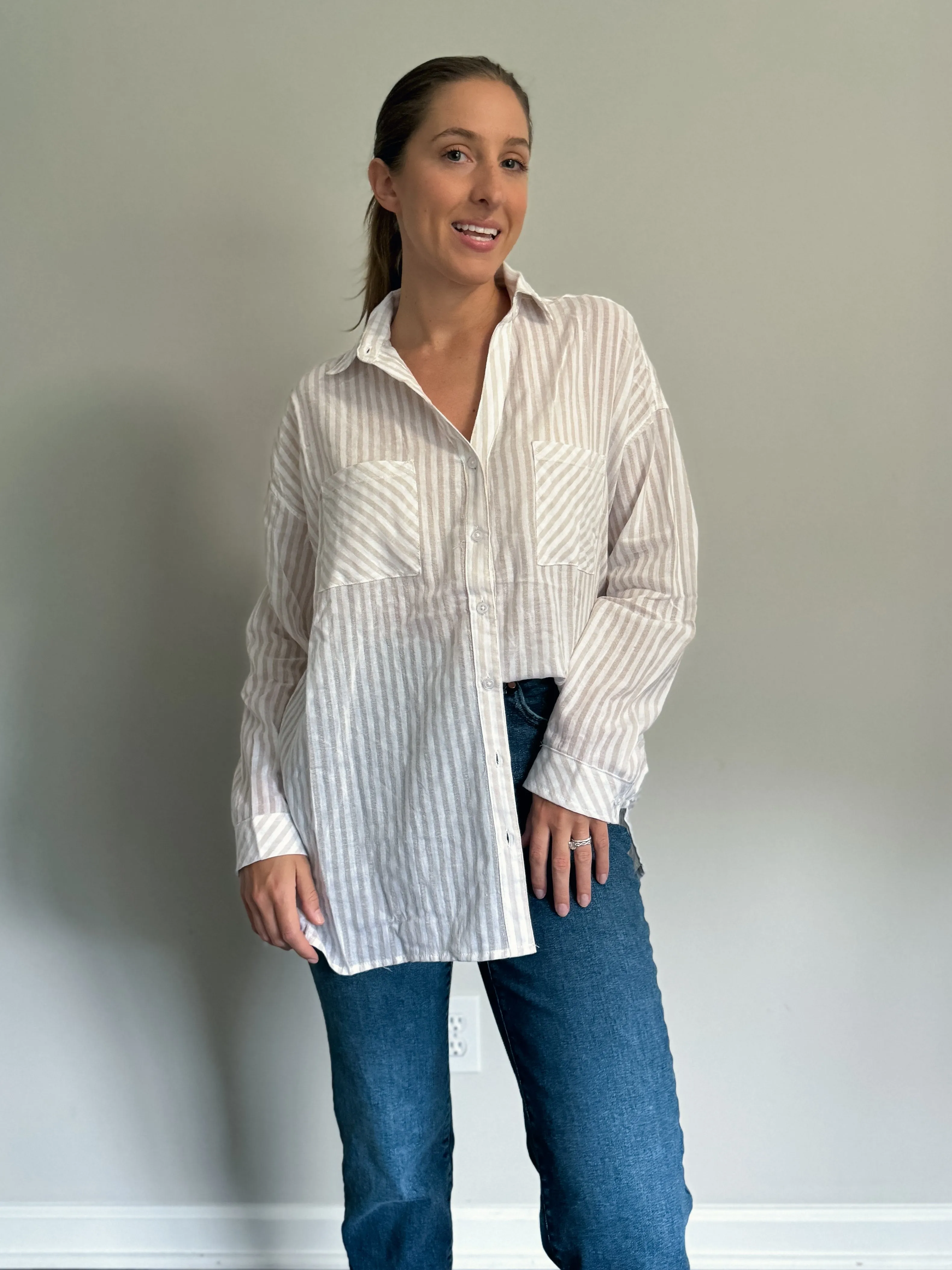 Striped Button Down Cotton Shirt