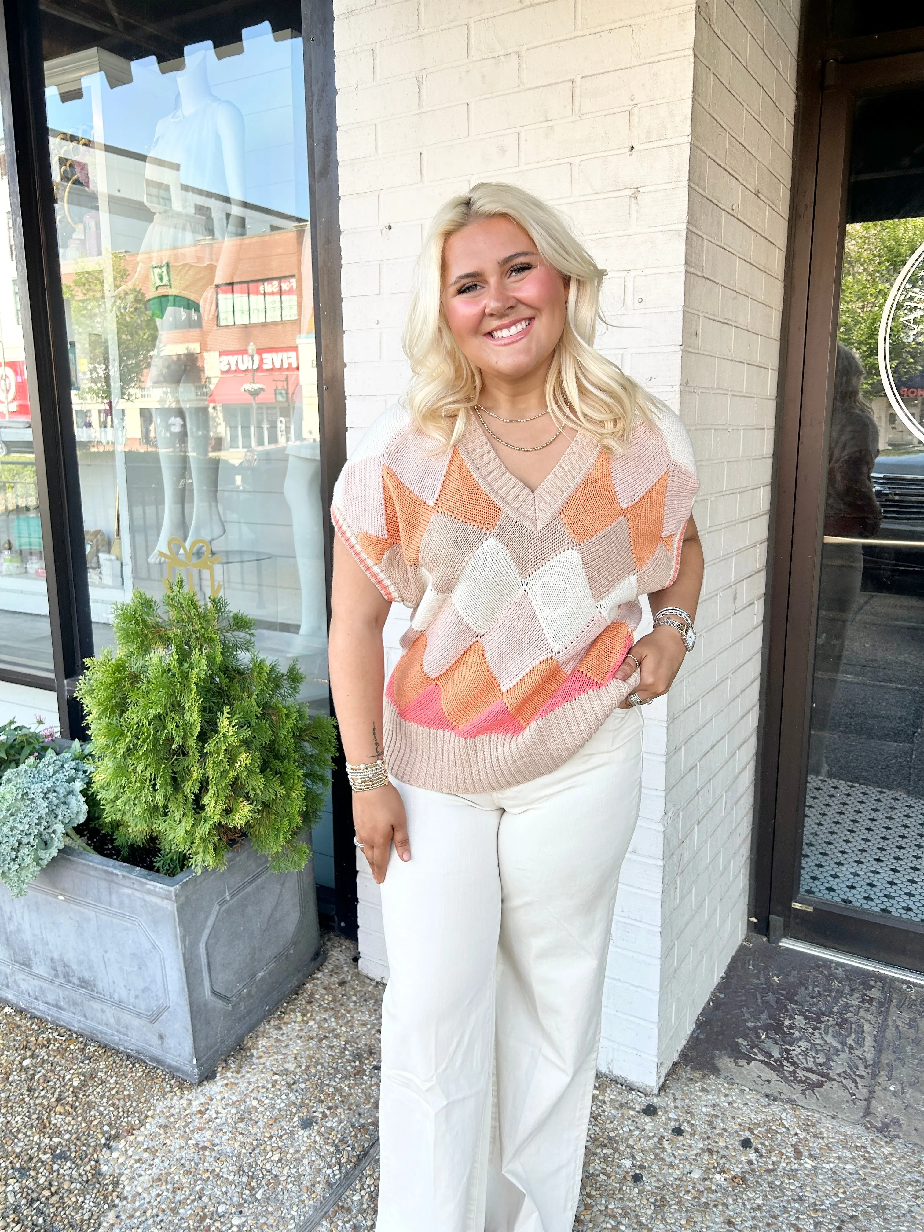 Sunburst Checker Sweater Vest