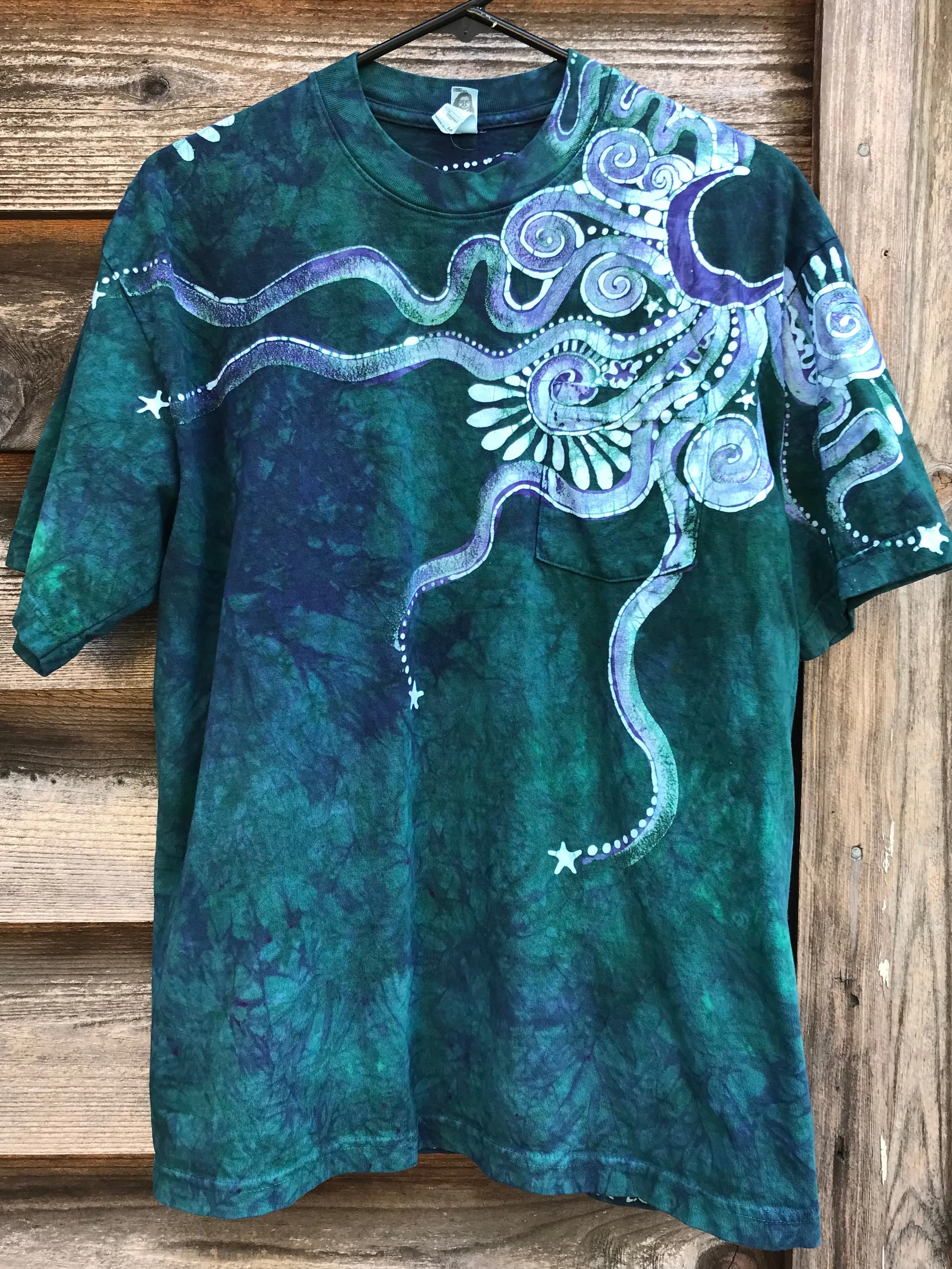 Teal Galaxy Handmade Batik Tshirt with Hidden Pocket