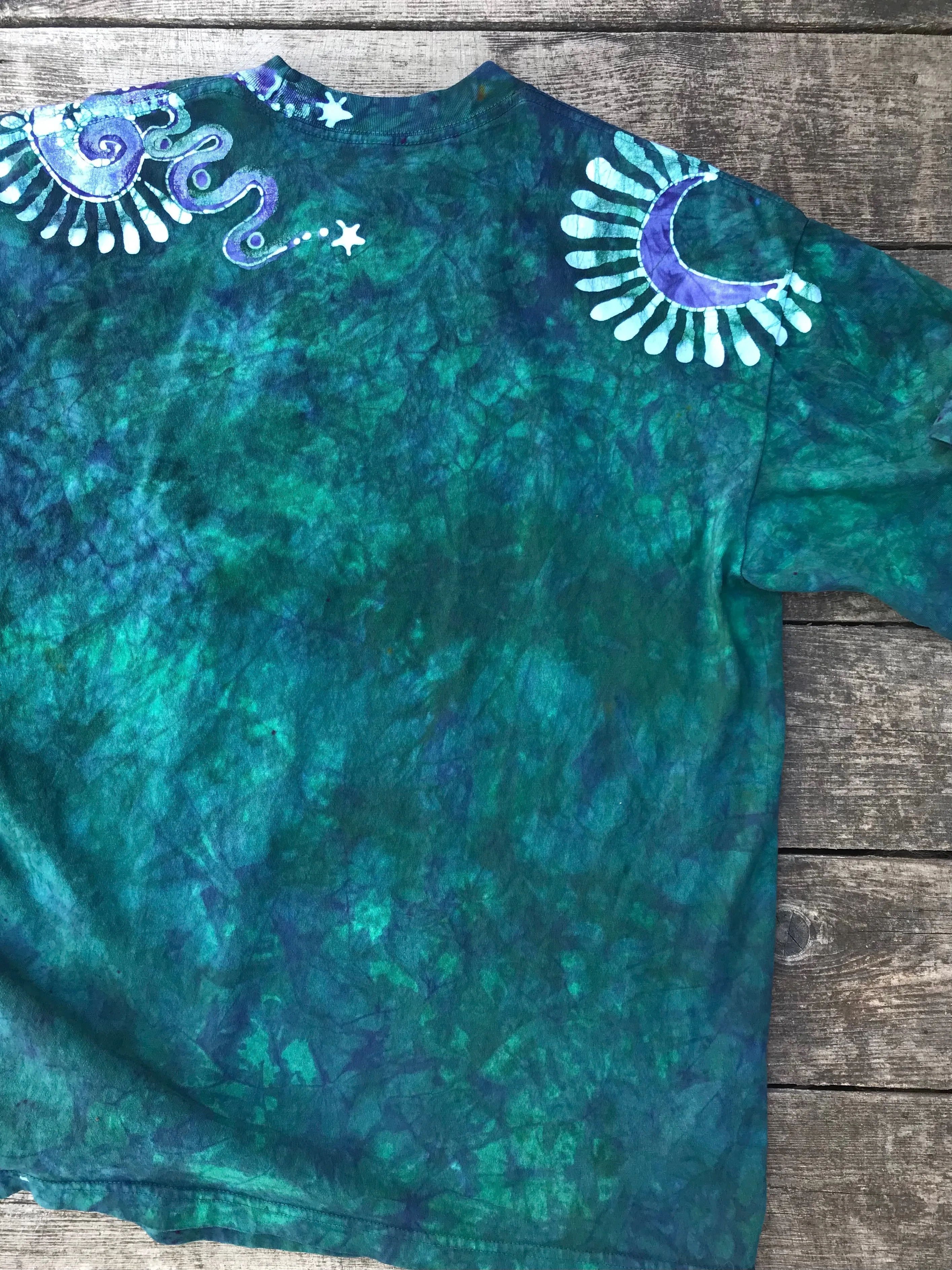 Teal Galaxy Handmade Batik Tshirt with Hidden Pocket