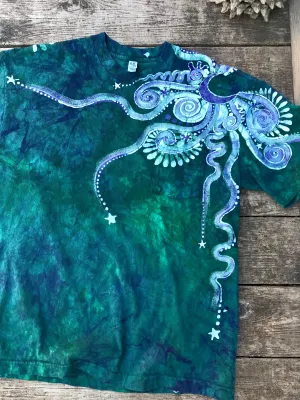 Teal Galaxy Handmade Batik Tshirt with Hidden Pocket