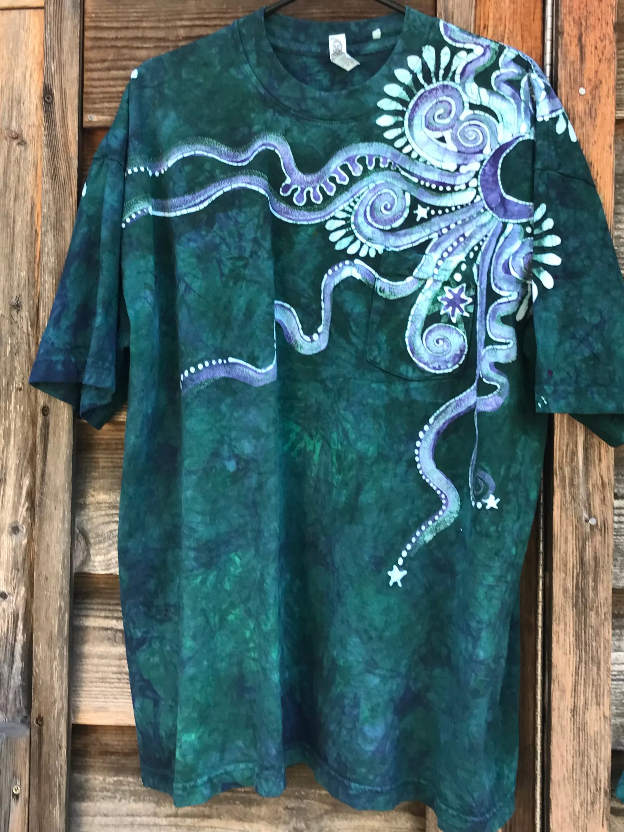 Teal Galaxy Handmade Batik Tshirt with Hidden Pocket