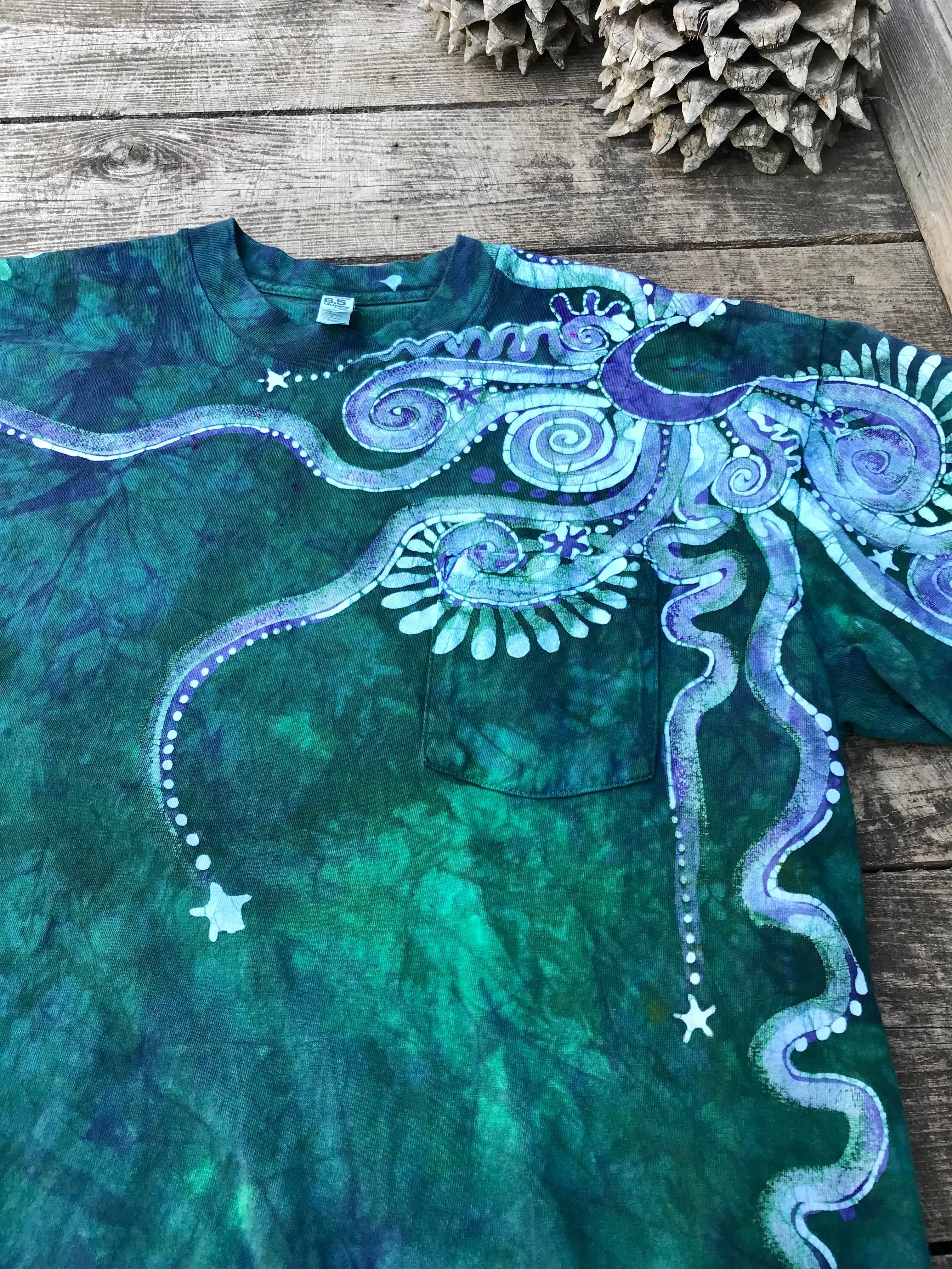 Teal Galaxy Handmade Batik Tshirt with Hidden Pocket