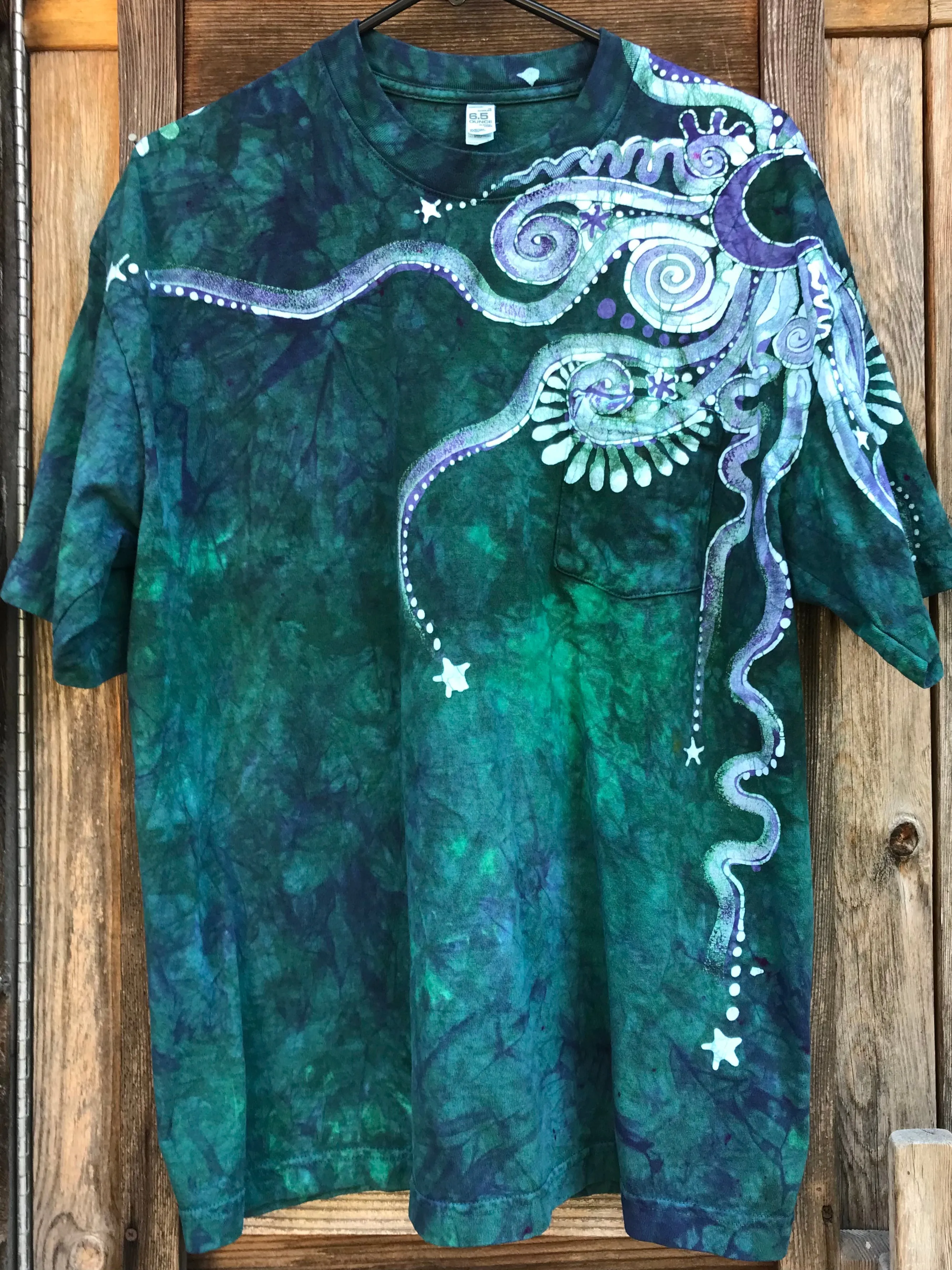 Teal Galaxy Handmade Batik Tshirt with Hidden Pocket