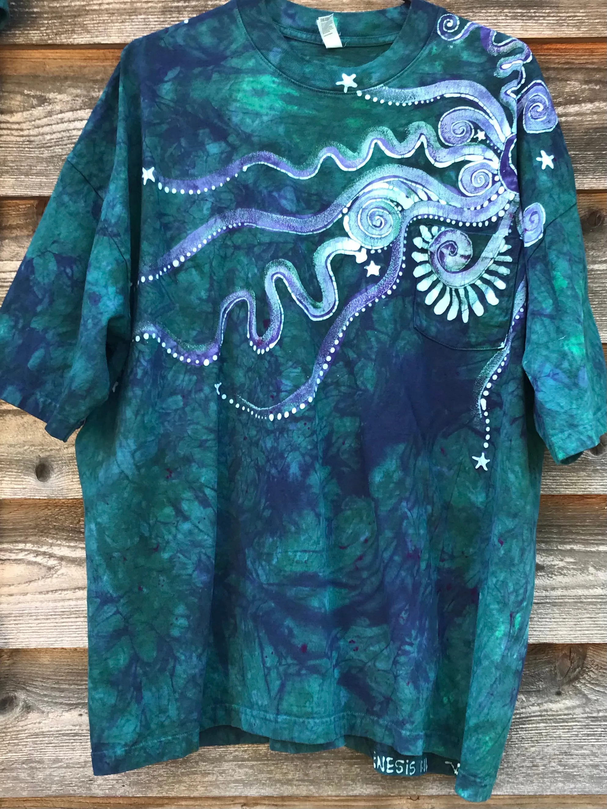 Teal Galaxy Handmade Batik Tshirt with Hidden Pocket