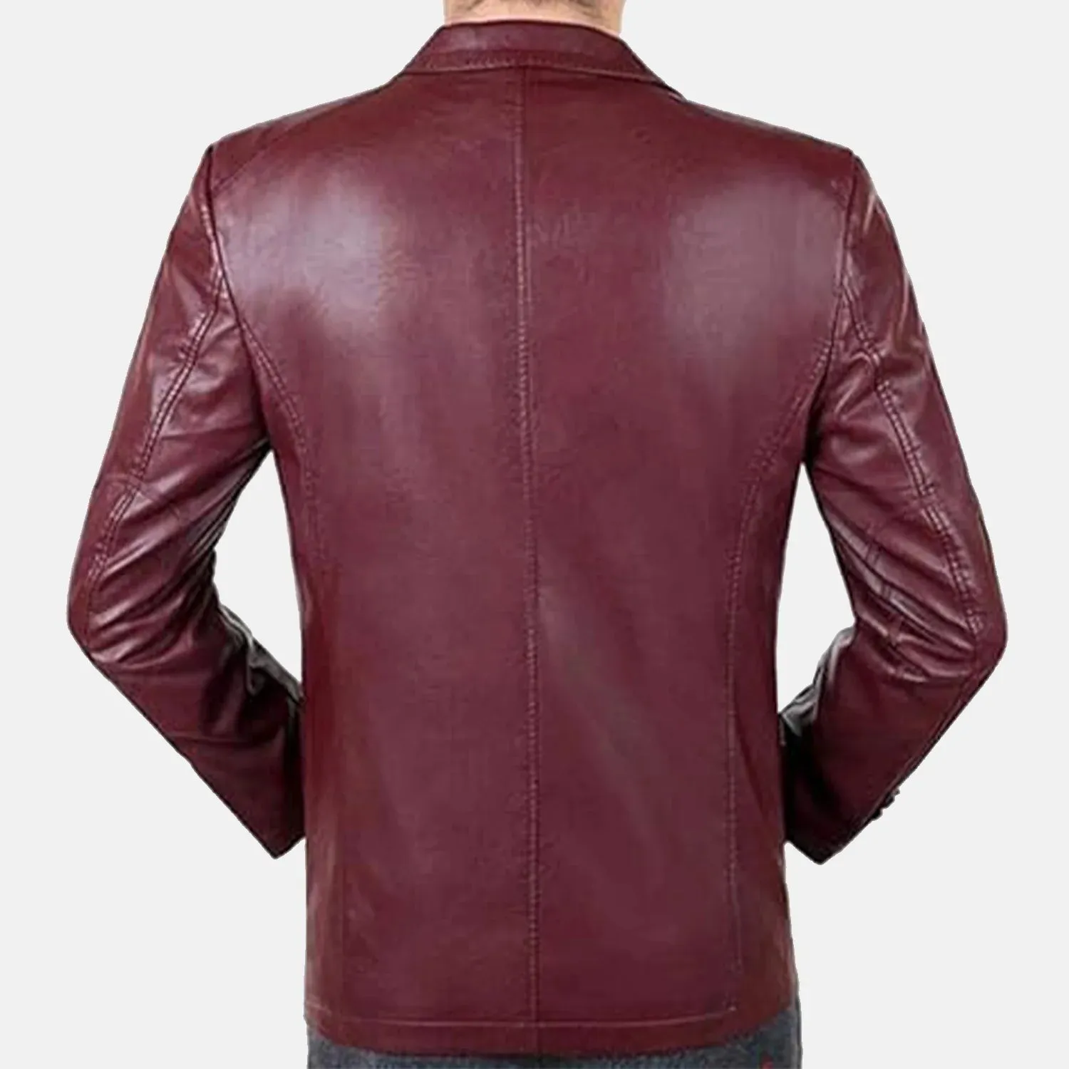 Thorne Maroon Leather Blazer Jacket