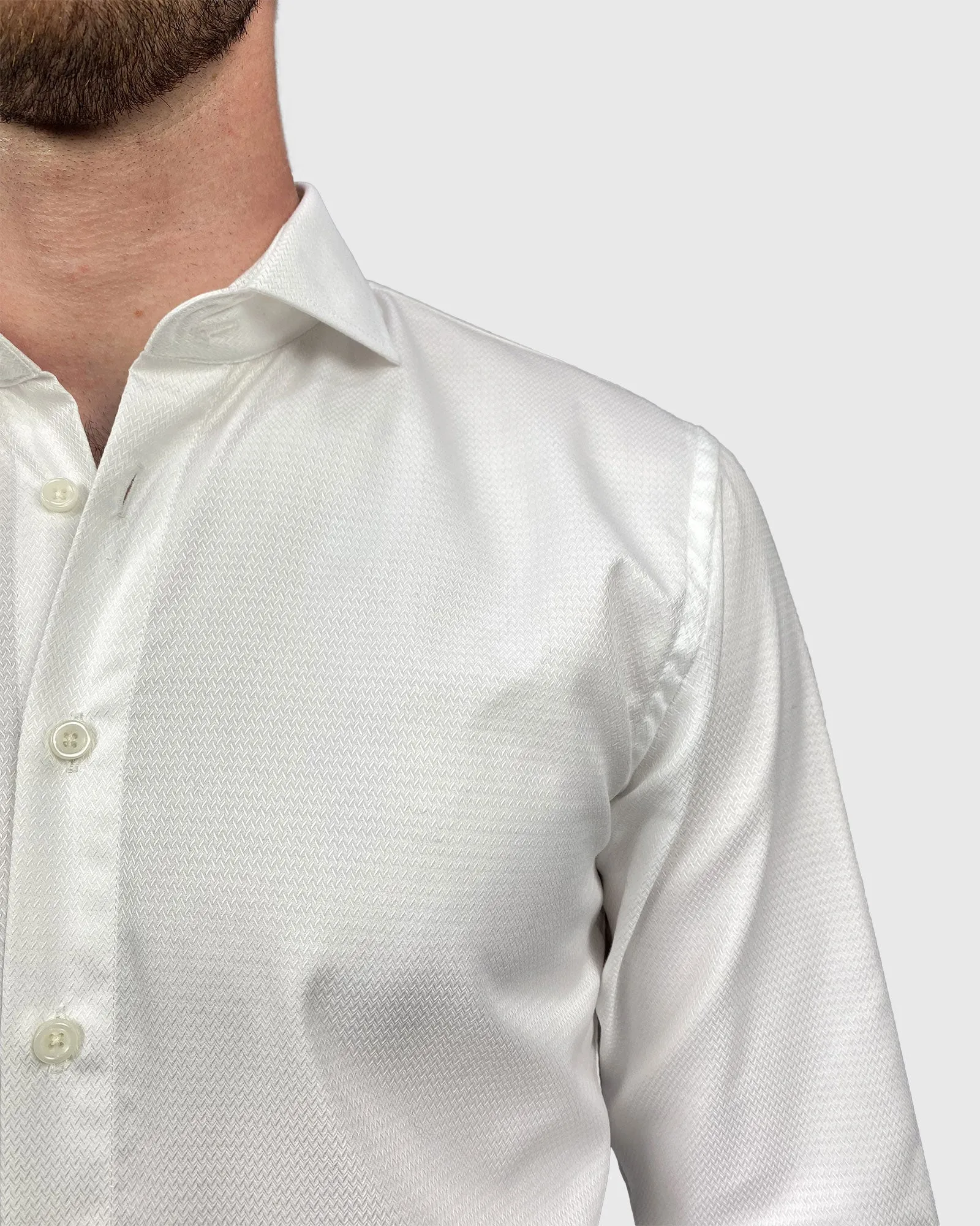 VINCENT & FRANKS S19CH0137 WHITE HERRINGBONE TWILL SLIM SC SHIRT