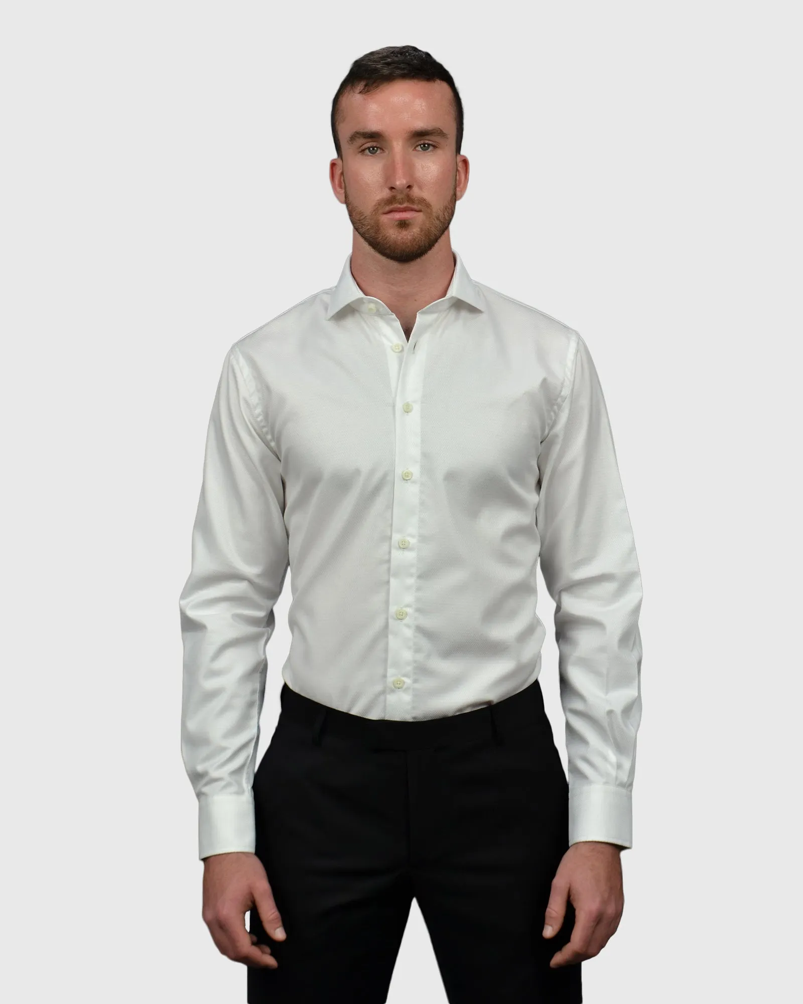 VINCENT & FRANKS S19CH0137 WHITE HERRINGBONE TWILL SLIM SC SHIRT