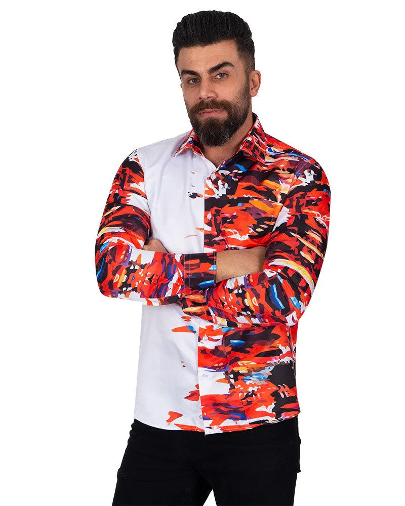 White Abstract Paint Splatter Print Shirt