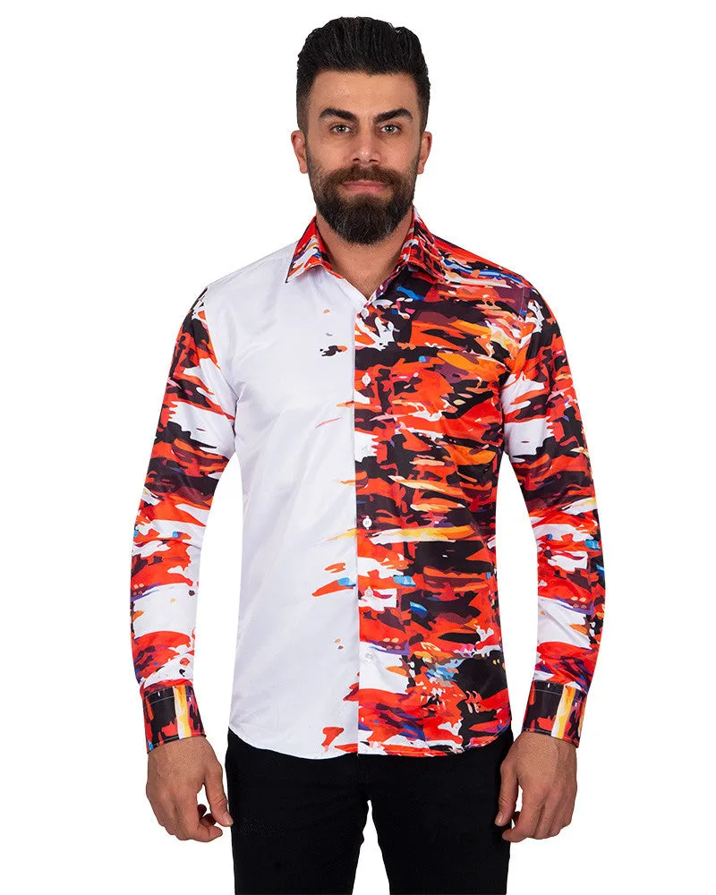 White Abstract Paint Splatter Print Shirt