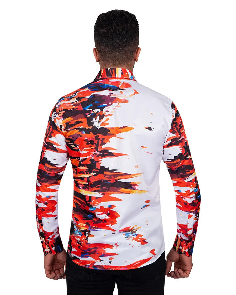 White Abstract Paint Splatter Print Shirt