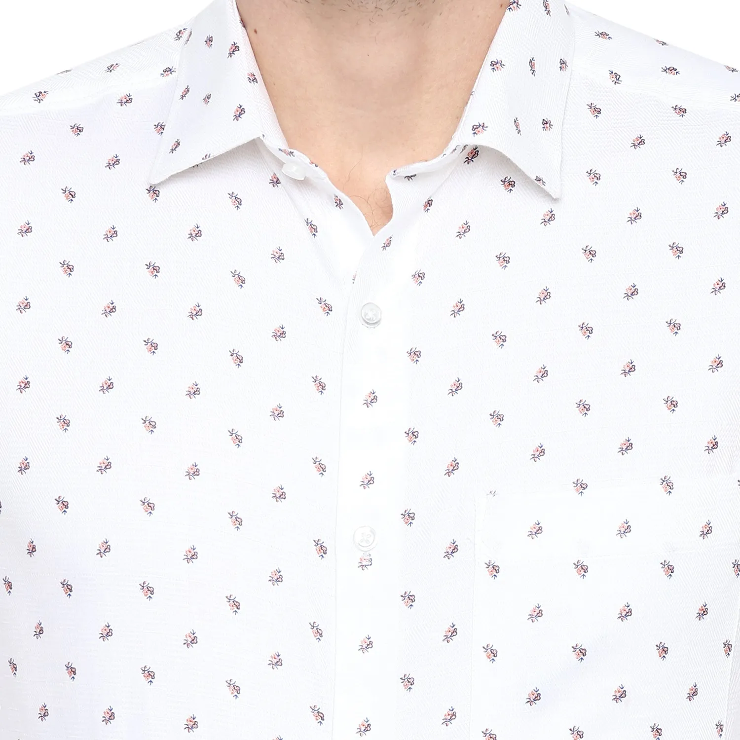 White Cotton Printed Slim Fit Shirts