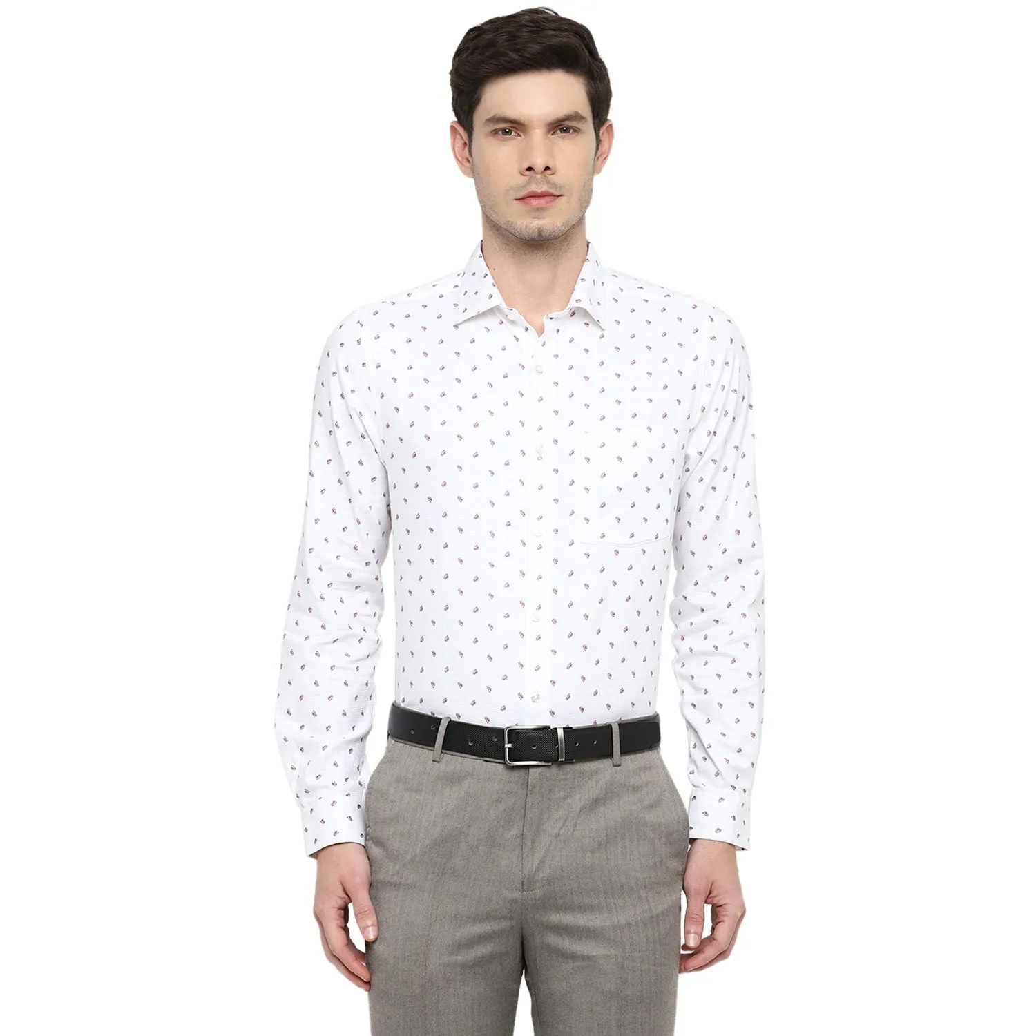 White Cotton Printed Slim Fit Shirts