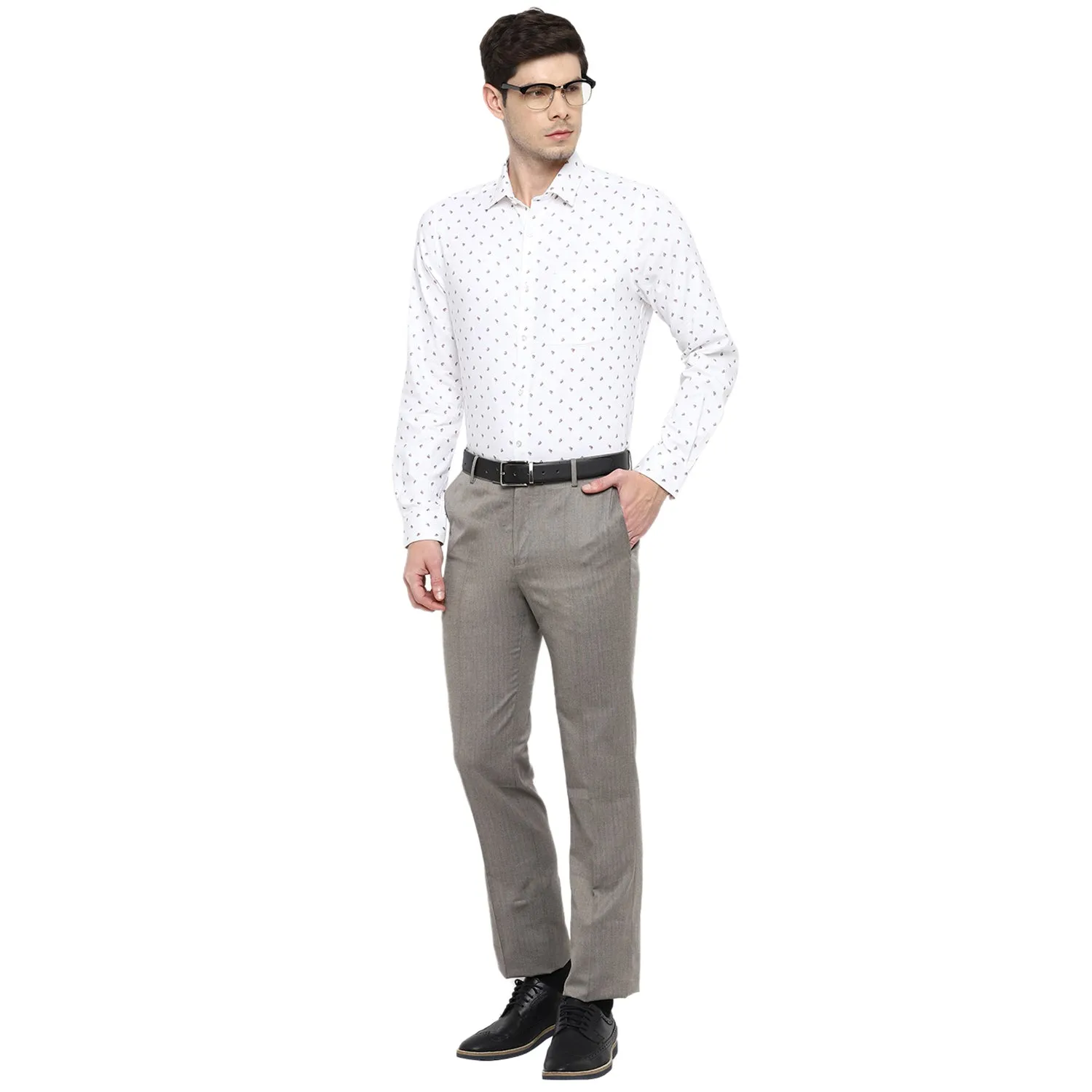 White Cotton Printed Slim Fit Shirts