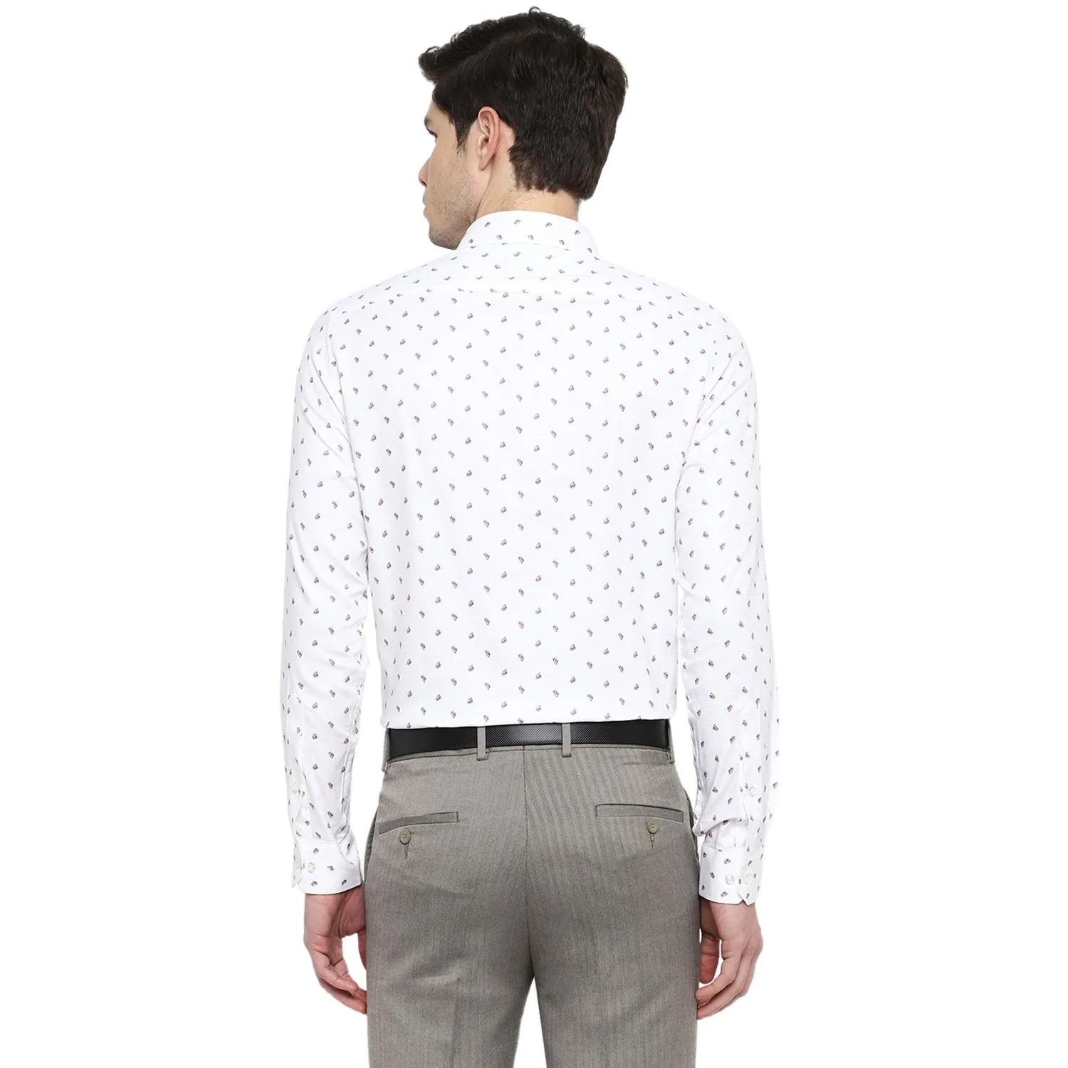 White Cotton Printed Slim Fit Shirts