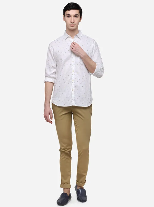 White Slim Fit Printed Casual Shirt | Greenfibre