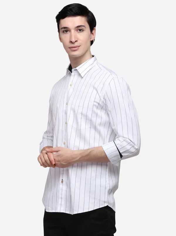 White Slim Fit Striped Casual Shirt | JadeBlue