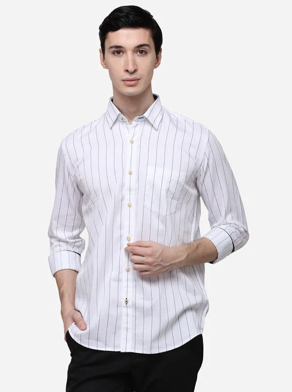 White Slim Fit Striped Casual Shirt | JadeBlue