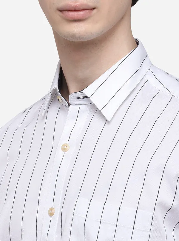 White Slim Fit Striped Casual Shirt | JadeBlue