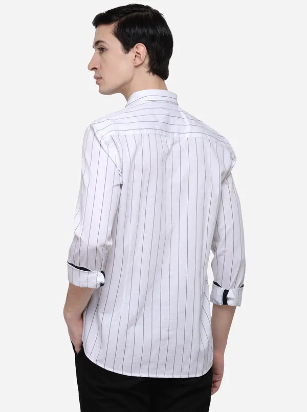 White Slim Fit Striped Casual Shirt | JadeBlue