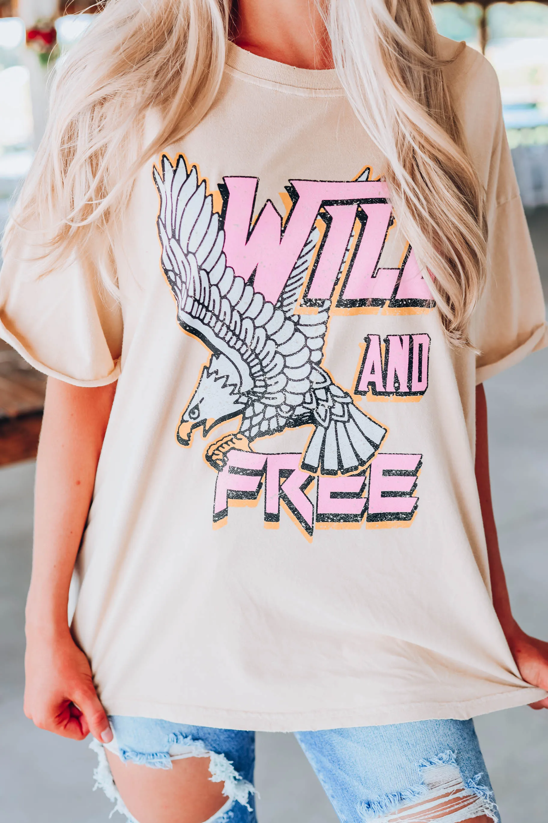 Wild And Free Vintage Graphic Tee - Khaki