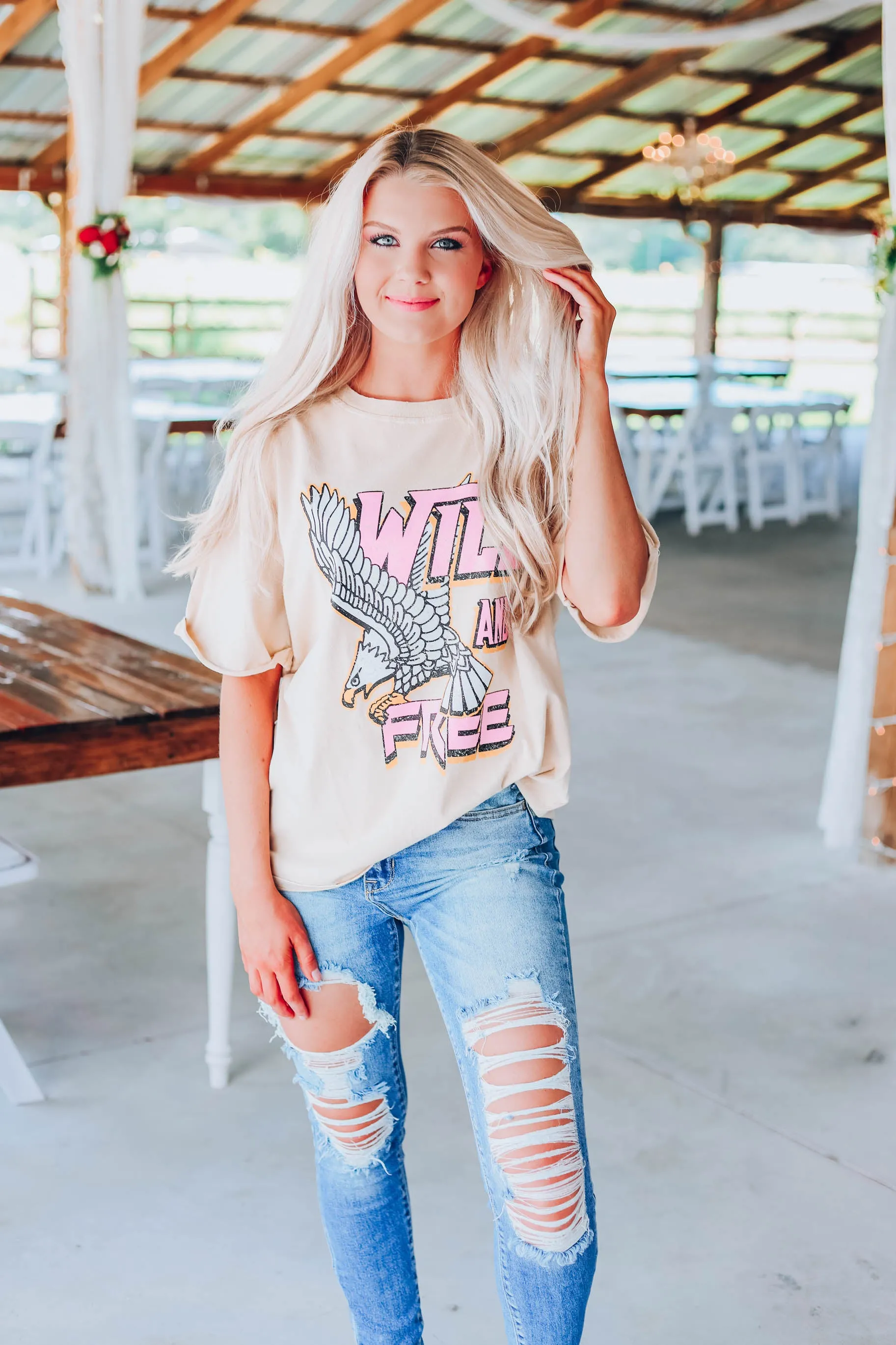 Wild And Free Vintage Graphic Tee - Khaki