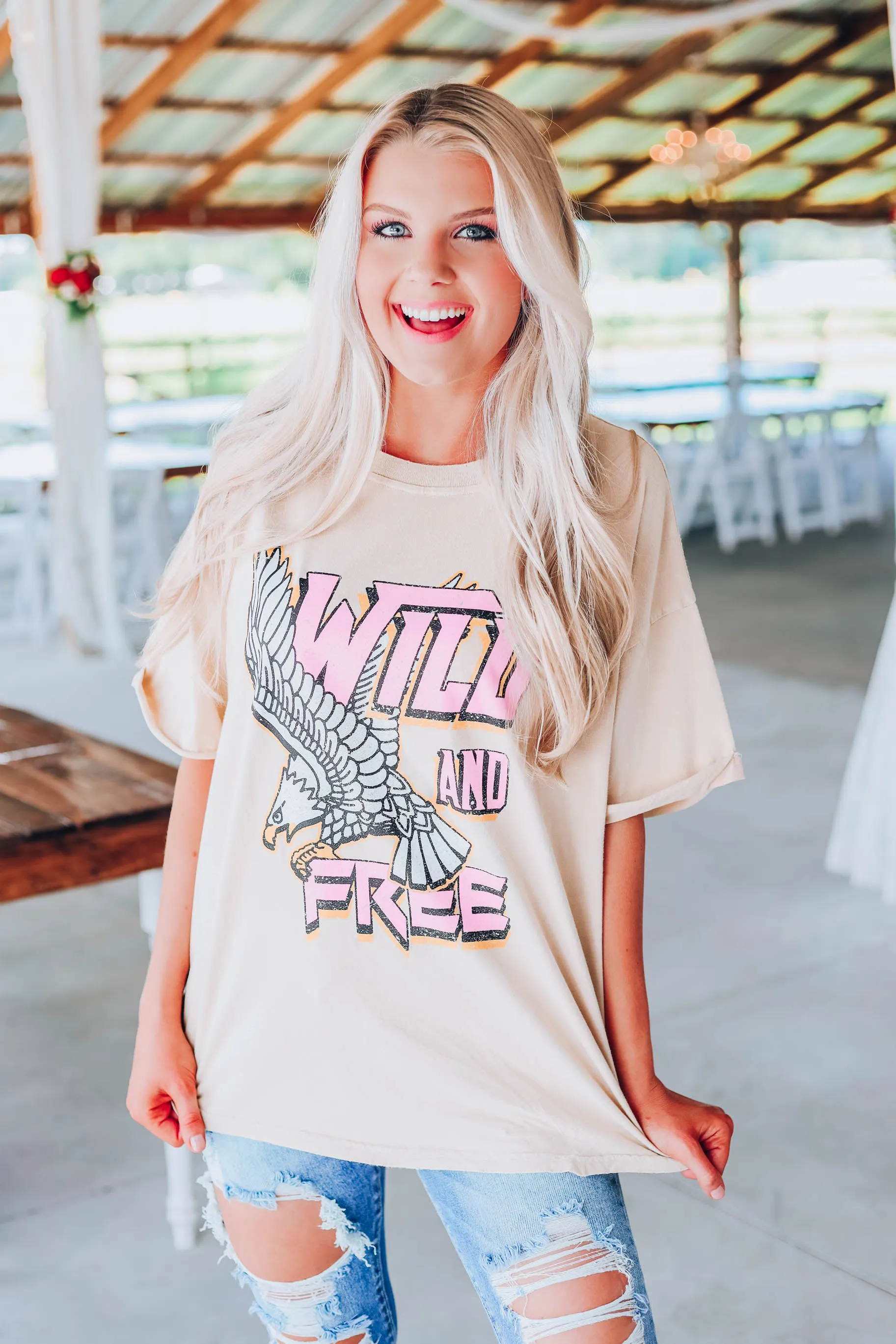 Wild And Free Vintage Graphic Tee - Khaki