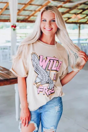 Wild And Free Vintage Graphic Tee - Khaki