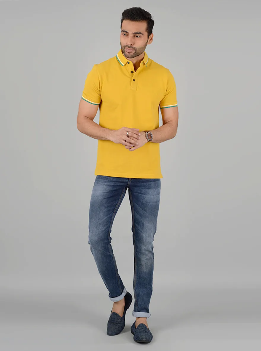 Yellow Solid Slim Fit Polo T-Shirt | JadeBlue