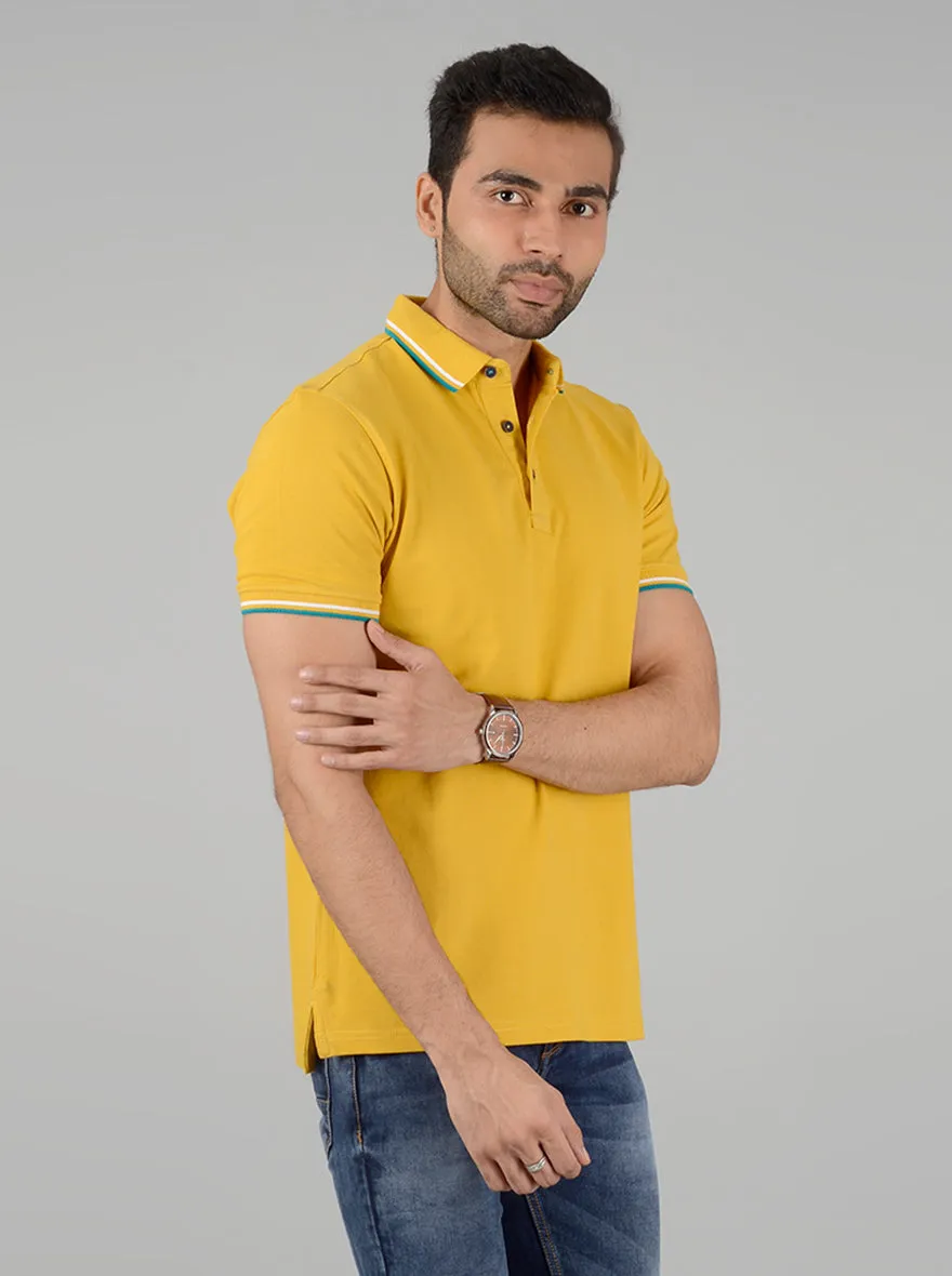 Yellow Solid Slim Fit Polo T-Shirt | JadeBlue