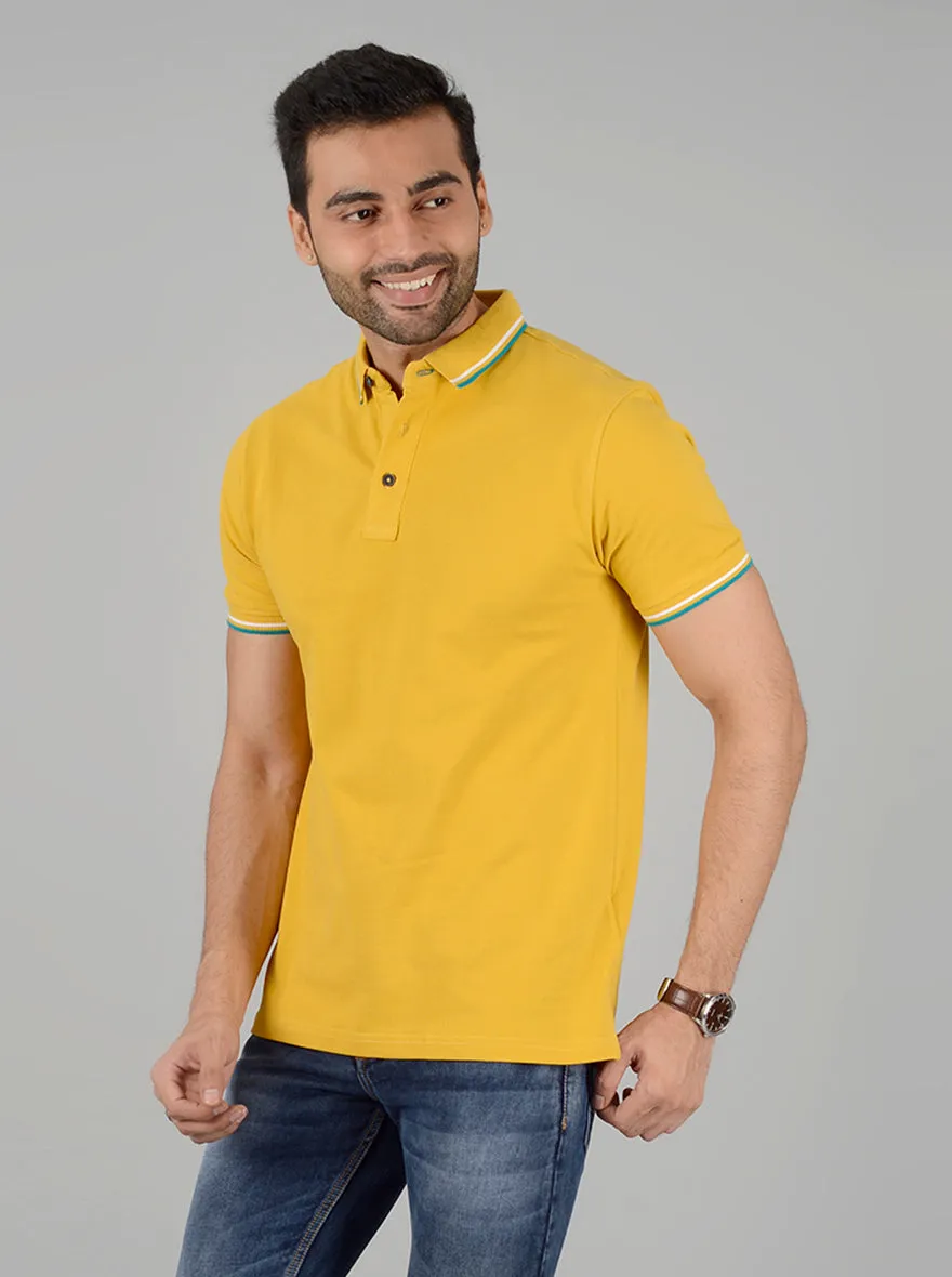 Yellow Solid Slim Fit Polo T-Shirt | JadeBlue