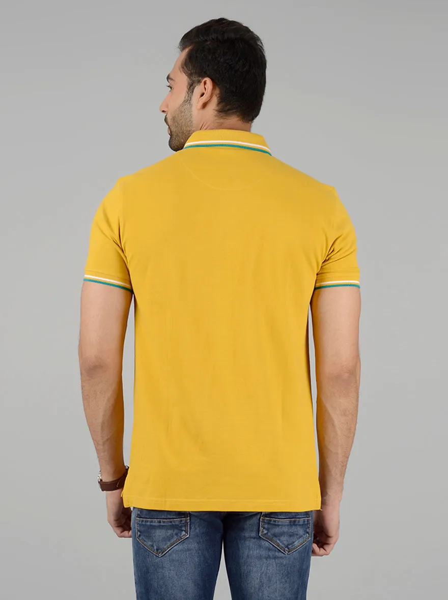 Yellow Solid Slim Fit Polo T-Shirt | JadeBlue